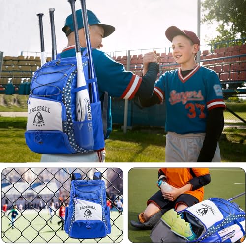 VIGEGARI Baseball & Softball Bag for Youth & Adult with 4 Bat Sleeves, Shoe Compartment, Fence Hook - Blue, Large - Image 5