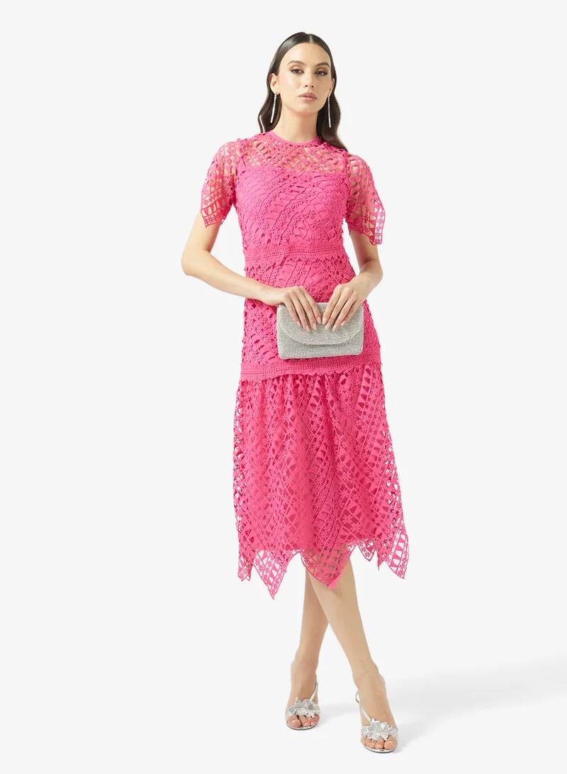 Frock And Frill  Crochet Detailed Short Sleeve Midi Dress for Women | Best Price UAE