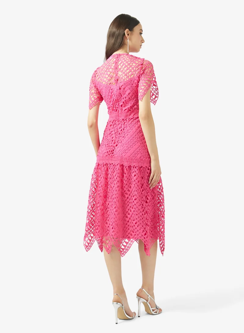 Frock and Frill Crochet Detailed Short Sleeve Midi Dress