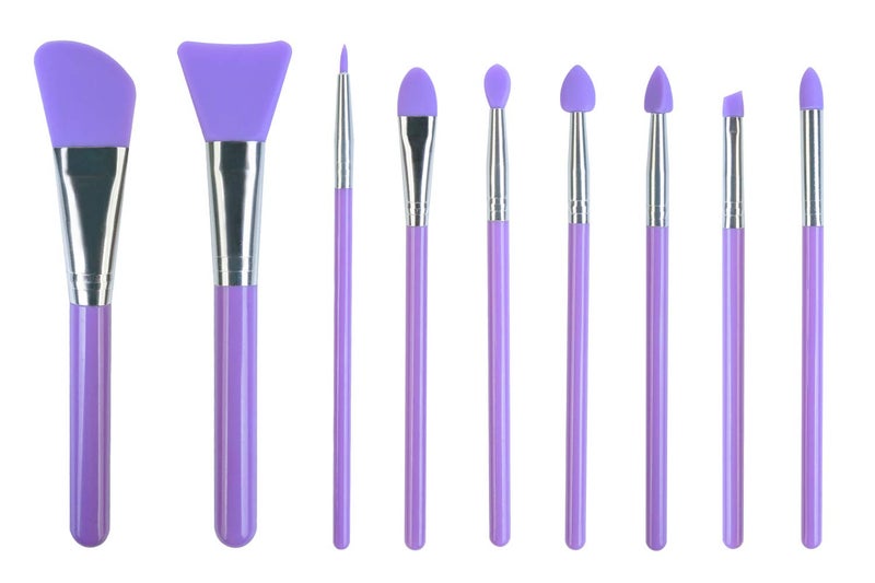 LORMAY 9 Pcs Silicone Makeup Brush Set: Applicator for Face Care, Eyeliner, Eyebrow, Eye Shadow, Lip Makeup and UV Epoxy Resin Crafts (Purple) - Image 1