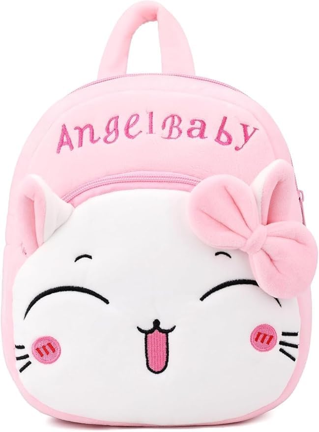 MELVIS Cute Kids Backpack Toddler Bag | Plush Animal Cartoon Mini Travel Bag for Baby Girl & Boy 1-5 Years | Small Size | Angel Baby Cream Design – Pink - Image 5
