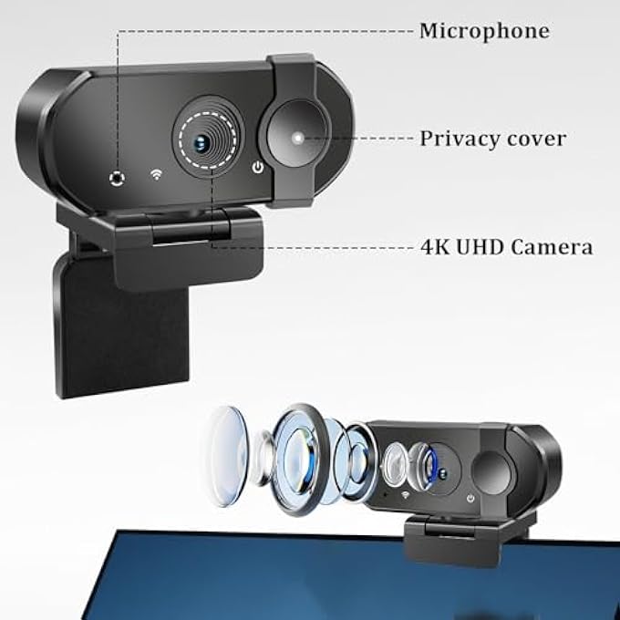 rayihni 4K WEBCAM FOR PC, UHD SUPERIOR AUTOFOCUS BUILT-IN MICROPHONE CONFERENCING CAMERA WITH TRIANGULAR STAND, 120° WIDE-ANGLE USB WEBCAM W/PRIVACY COVER, WORKS W/ZOOM/TEAMS/LIVESTREAMS/MORE. - Image 3