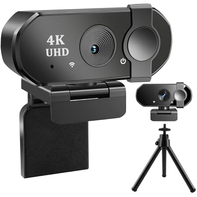 rayihni 4K WEBCAM FOR PC, UHD SUPERIOR AUTOFOCUS BUILT-IN MICROPHONE CONFERENCING CAMERA WITH TRIANGULAR STAND, 120° WIDE-ANGLE USB WEBCAM W/PRIVACY COVER, WORKS W/ZOOM/TEAMS/LIVESTREAMS/MORE. - Image 1