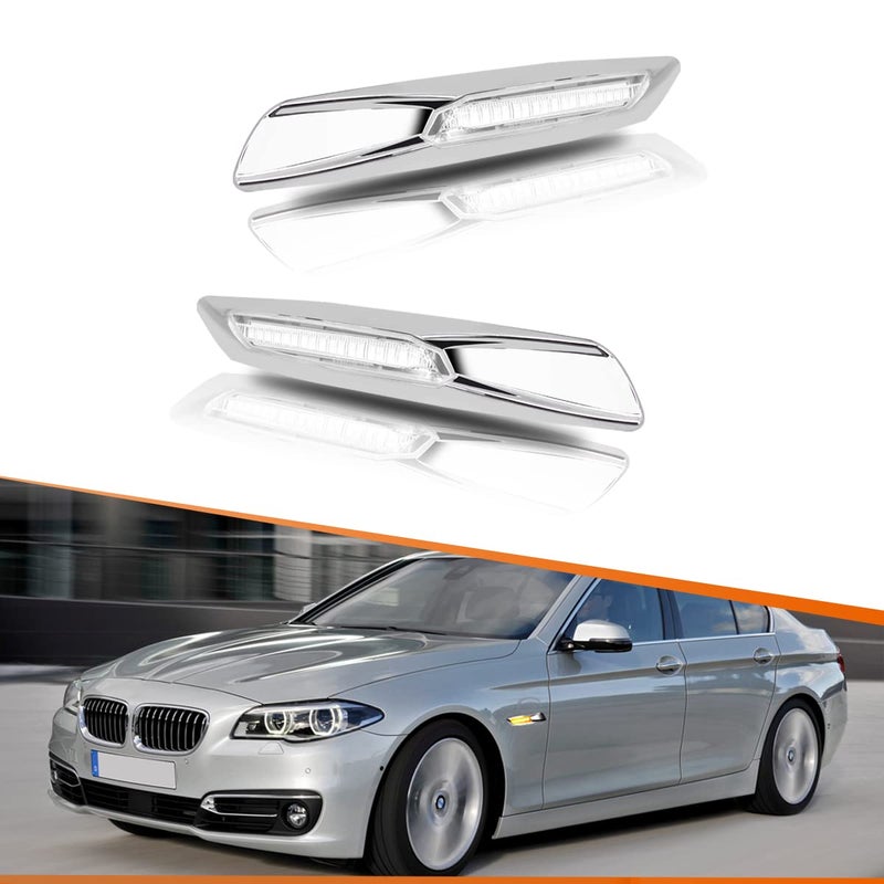 ADIIL F10 Style Silver Lens Front Fender Full Amber LED Side Marker Light Turn Signal Lamp Assembly For BMW 1 3 5 Series E82 E88 E90 E91 E92 E93 E60 E61