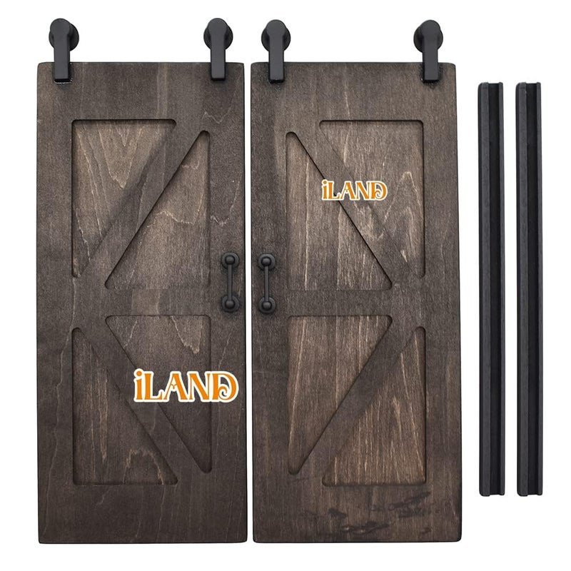 iLAND 1/12 Scale Accessories of Dollhouse Door Miniature Wooden Barn Doors w/Sliding Rods for Dollhouse DÃ©cor Doll House Accessories and Furniture Black - Image 5