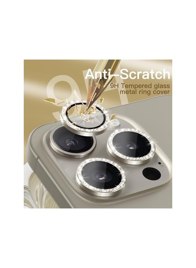 PROMASS Camera Lens Protector for iPhone 15 Pro 6.1-Inch and iPhone 15 Pro Max 6.7-Inch, Bling Glitter Individual 9H Tempered Glass Metal Ring Cover, HD Clear, 1 Set (Natural Titanium) - Image 5