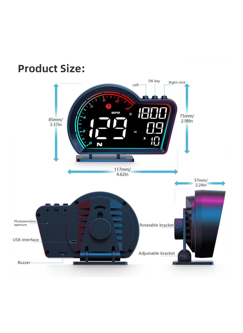 Generic - Universal HUD Digital Speedometer Oversize LCD Display Vehicle Speed Alert OverSpeed Alarm Compass Safe Driving Assistant - Image 1