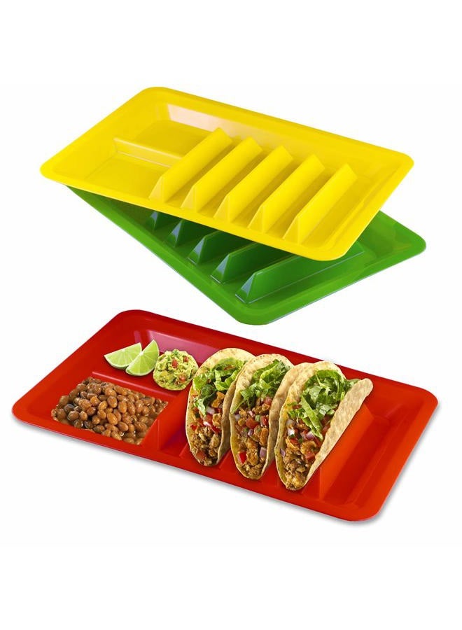 BNYD 3 Pack Taco Holder, Colorful Taco Plates (Assorted Colors) - Image 1