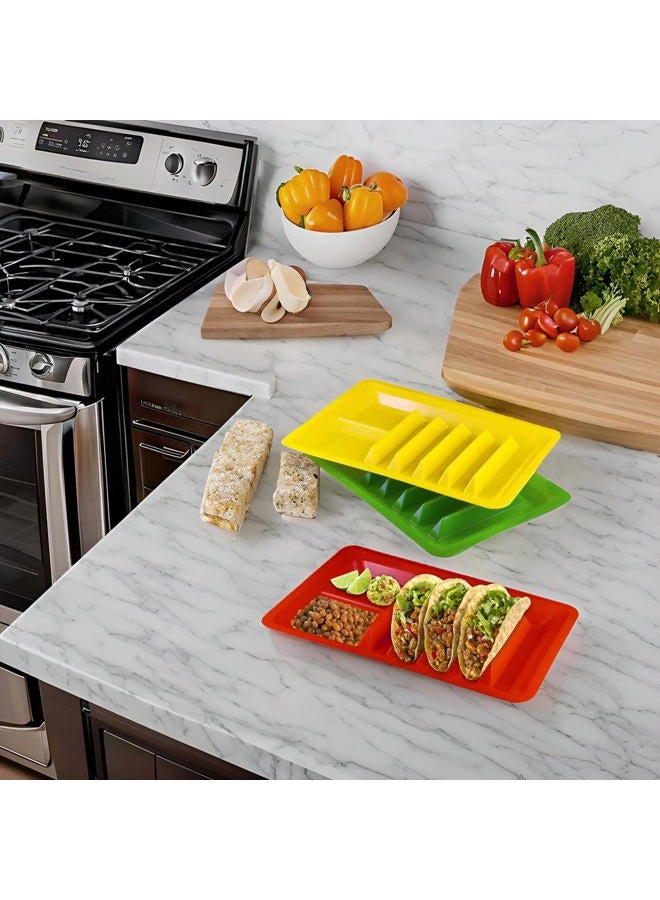 BNYD 3 Pack Taco Holder, Colorful Taco Plates (Assorted Colors) - Image 4