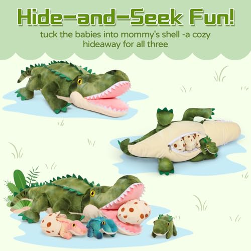 Karister 7Pcs Alligator Stuffed Animal 236 Giant Crocodile Plush Toy with 3 Baby Crocodiles Plushies Stuffed Alligator Gift for Kids on BirthdayChristmas or Baby ShowerParty Decorations - Image 5