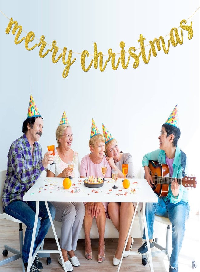 Karoo Jan Gold Glitter Merry Christmas Banner, Winter Holiday Party Garland Bunting, Christmas Eve, Be Merry Party Decoration Supplies - Image 3