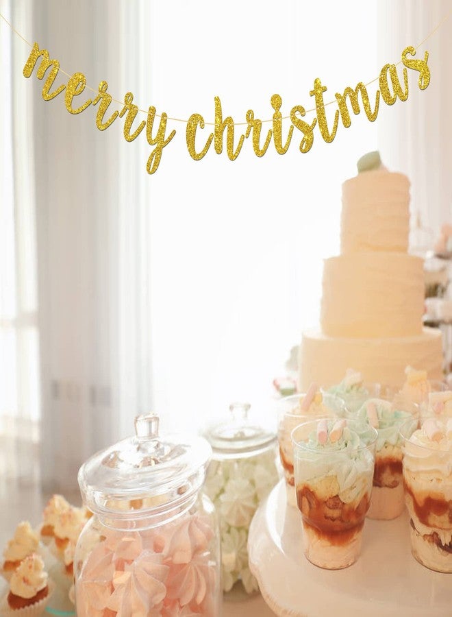 Karoo Jan Gold Glitter Merry Christmas Banner, Winter Holiday Party Garland Bunting, Christmas Eve, Be Merry Party Decoration Supplies - Image 4