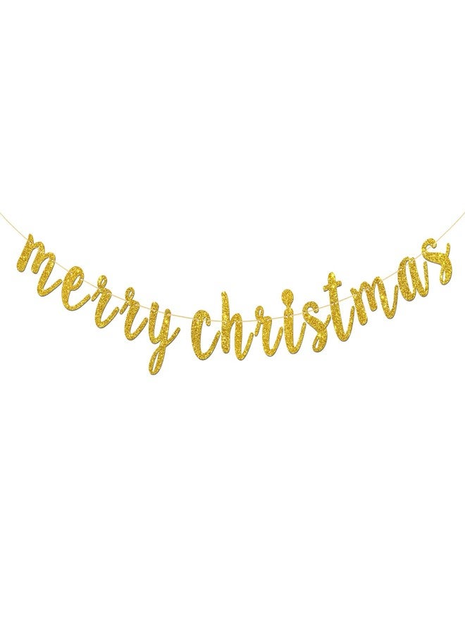 Karoo Jan Gold Glitter Merry Christmas Banner, Winter Holiday Party Garland Bunting, Christmas Eve, Be Merry Party Decoration Supplies - Image 1