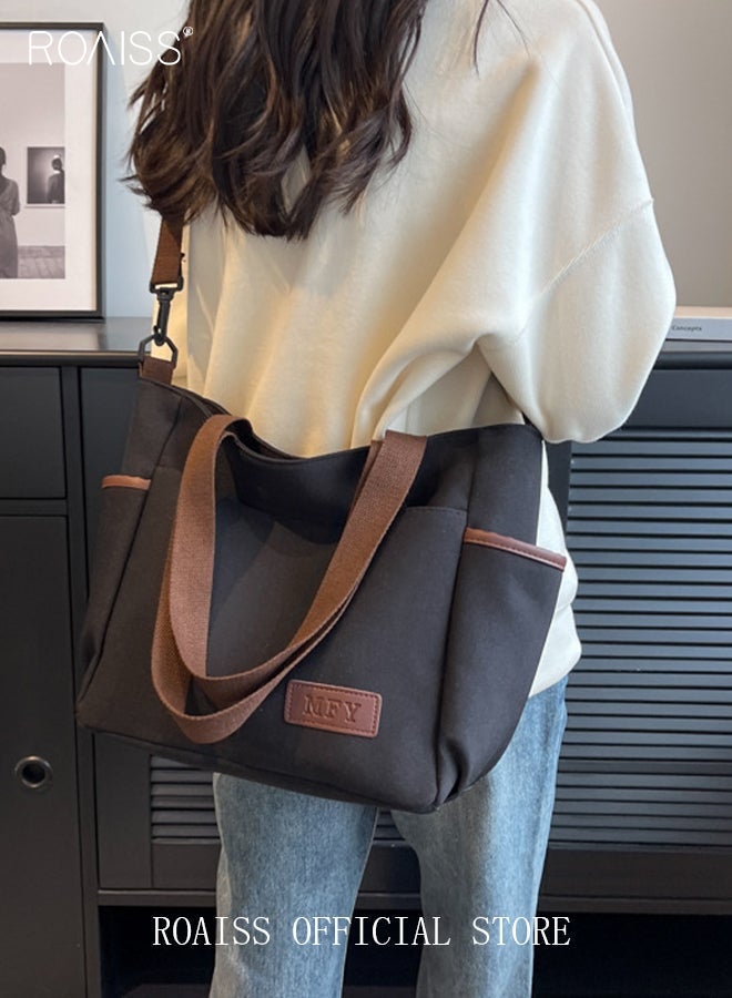 roaiss Large Capacity Shoulder Bag Durable Macaron Color Scheme Smooth Zipper Solid Color Tote Bag - Image 3