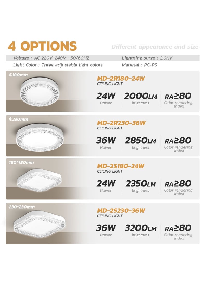 MODI 3-Color Ceiling Light 36W, No Flickering, Energy-Efficient LED Light for Living Room, Bedroom, and Office – Adjustable Color Temperature (6500K, 4000K, 3000K) - Image 5