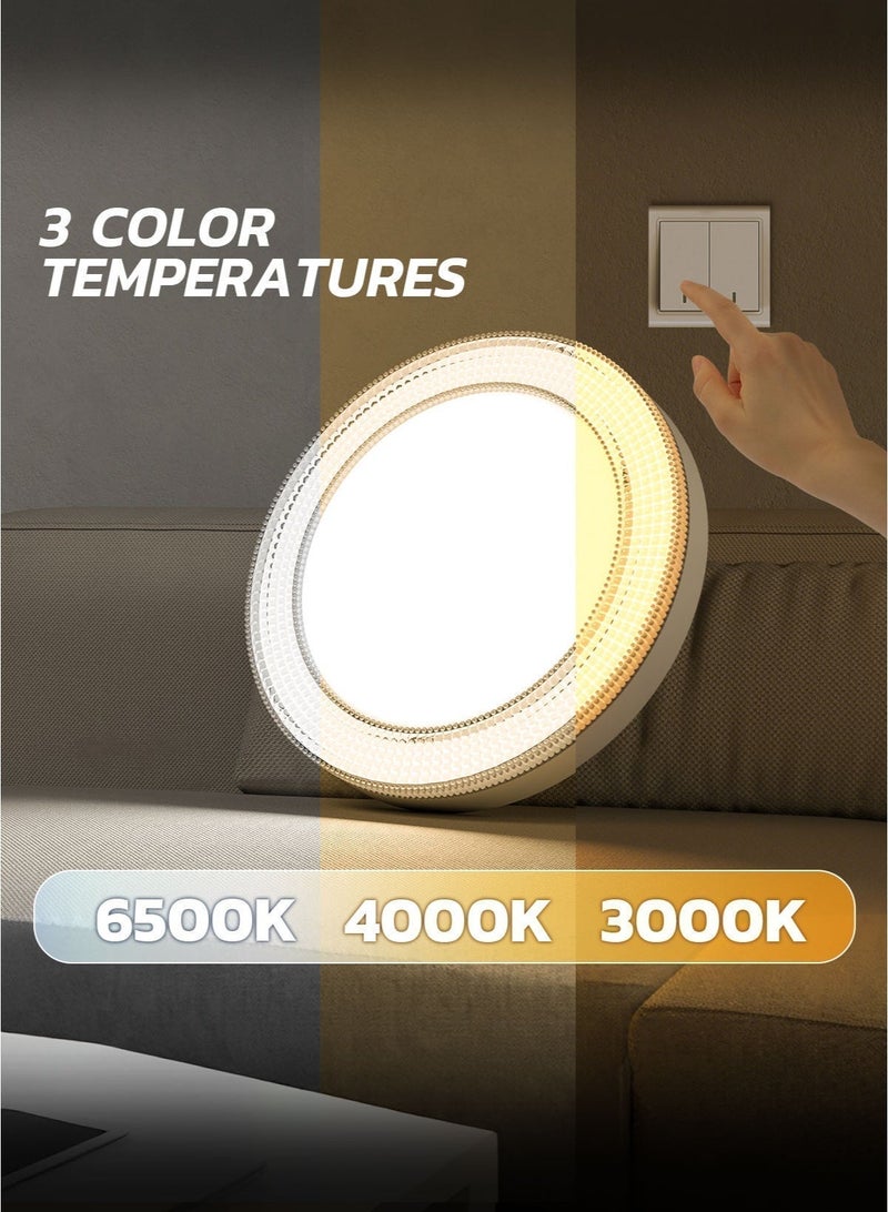 MODI Sparkling Crystal Effect LED Ceiling Light 23cm 36W, 3 Color Temperatures (3000K-6500K) Dimmable, Flicker-Free Eye Care Round Lamp with E27 & Hardwire Mount for Luxury Home Decor - Image 4