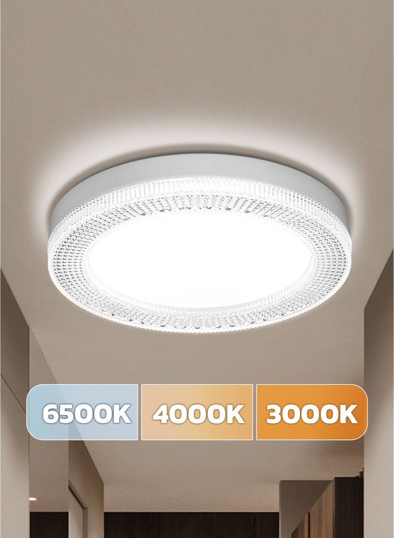 MODI Sparkling Crystal Effect LED Ceiling Light 23cm 36W, 3 Color Temperatures (3000K-6500K) Dimmable, Flicker-Free Eye Care Round Lamp with E27 & Hardwire Mount for Luxury Home Decor - Image 3
