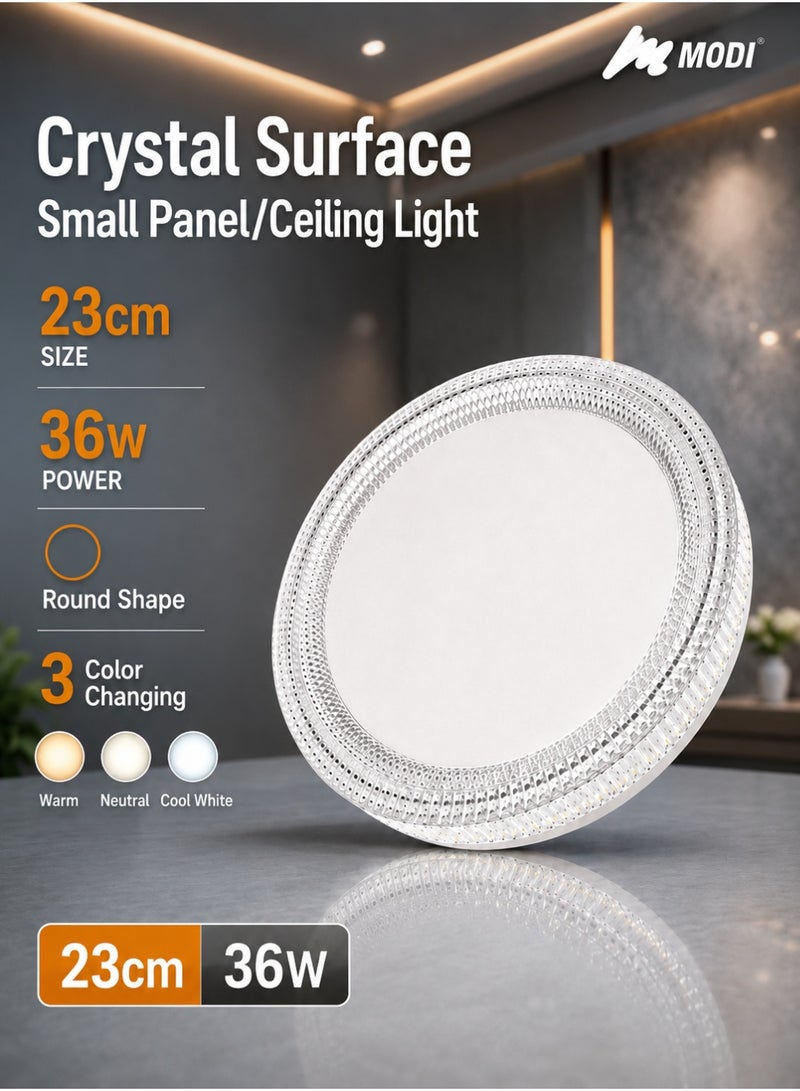 MODI Sparkling Crystal Effect LED Ceiling Light 23cm 36W, 3 Color Temperatures (3000K-6500K) Dimmable, Flicker-Free Eye Care Round Lamp with E27 & Hardwire Mount for Luxury Home Decor - Image 1