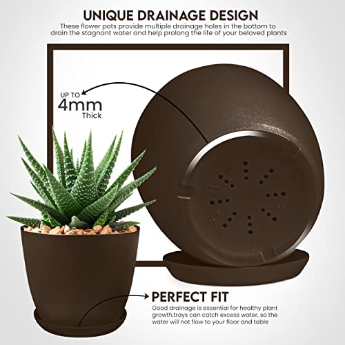 Utopia Home - Plant Pots Indoor with Drainage - 7/6.6/6/5.3/4.8 Inches Garden Flower Pots for Indoor Planter - 5 Pack Brown Plastic Planters - Ideal for Stocking Stuffers or Room, Office Home Decor - Image 3
