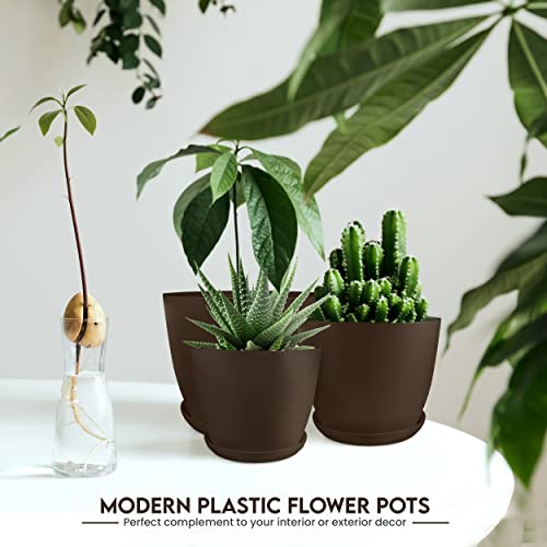 Utopia Home - Plant Pots Indoor with Drainage - 7/6.6/6/5.3/4.8 Inches Garden Flower Pots for Indoor Planter - 5 Pack Brown Plastic Planters - Ideal for Stocking Stuffers or Room, Office Home Decor - Image 5