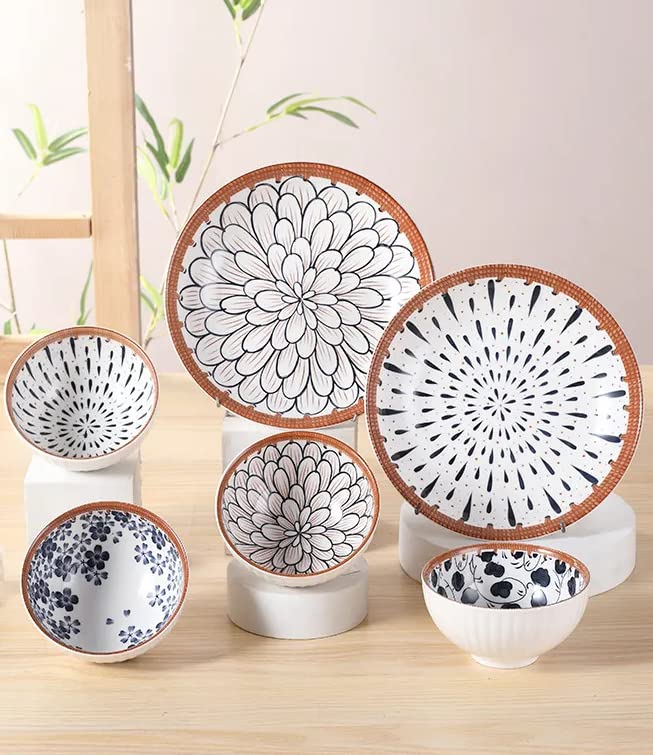 Agabani طقم أغاباني الأبيض والأزرق من 6 قطع، 4 سلطانيات و2 طبق لتقديم الوجبات الخفيفة، المقبلات، الحلويات، المعكرونة، الشوربات والسلطات، آمن للاستخدام في غسالة الصحون والميكروويف والفرن، أفضل هدية للمناسبات - Image 5