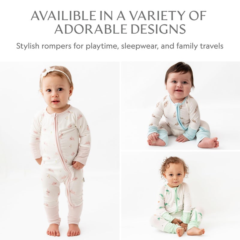 Bamboo Little Ultra-Soft Convertible Baby Romper - Gender Neutral Baby Clothes with 2-Way Zipper - Footless with Fold-Over Mittens and Foot Cover, Unisex One Piece Sleepers, Bunny, 6-9 Months - Image 5