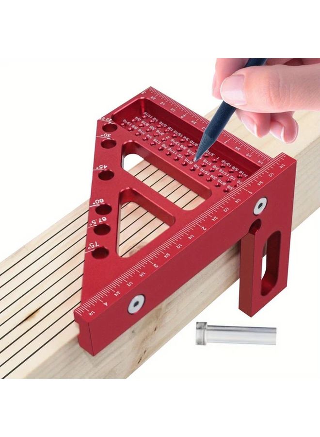 Red Metric Aluminum Alloy Miter Triangle Ruler 45 90 Degree Angle Gauge Precision Measuring Tool for Carpentry DIY - Image 2
