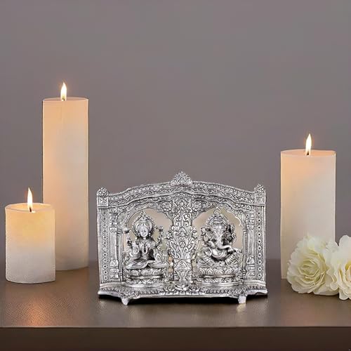 Lavanaya Silver - Ganesh Laxmi Statue (26 cm X 5 cm X 19 cm, Silver Plated), Diwali Gift, Laxmi Ganesh Idol for Gift (Silver 2) - Image 4