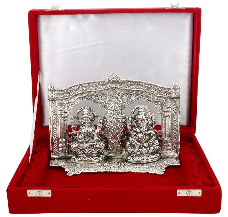 Lavanaya Silver - Ganesh Laxmi Statue (26 cm X 5 cm X 19 cm, Silver Plated), Diwali Gift, Laxmi Ganesh Idol for Gift (Silver 2) - Image 1
