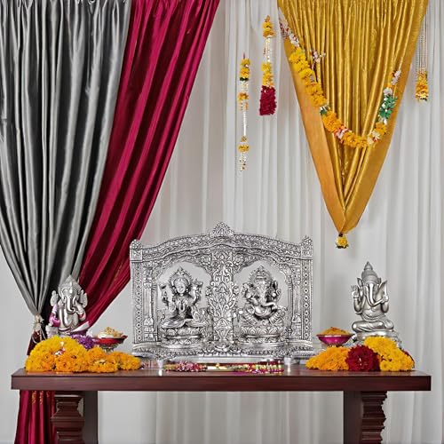 Lavanaya Silver - Ganesh Laxmi Statue (26 cm X 5 cm X 19 cm, Silver Plated), Diwali Gift, Laxmi Ganesh Idol for Gift (Silver 2) - Image 3