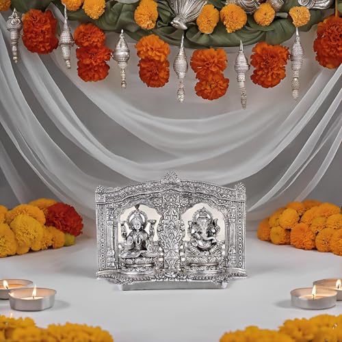 Lavanaya Silver - Ganesh Laxmi Statue (26 cm X 5 cm X 19 cm, Silver Plated), Diwali Gift, Laxmi Ganesh Idol for Gift (Silver 2) - Image 5
