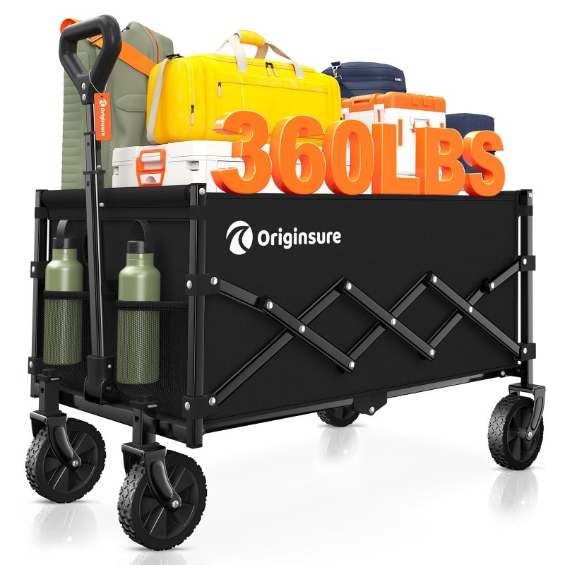 Originsure Collapsible Wagon Cart Foldable - Lightweight Portable Heavy Duty Folding Beach Wagons with Wheels - Outdoor Utility Carts for Grocery, Camping, Shopping, Sports, Garden with Large Capacity - Image 1