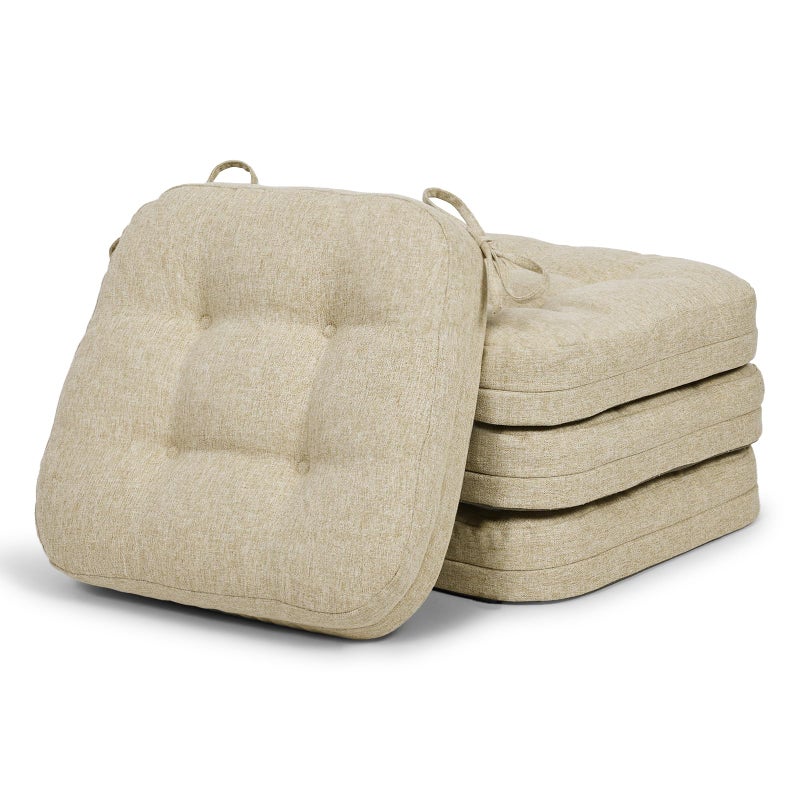 baibu Set of 4 Dining Chair Cushions DualLayer Patent Design Memory Foam Kitchen Chair Cushions NonSlip Seat Pads with Ties 165 x 165 x 35in 4 Pack Beige