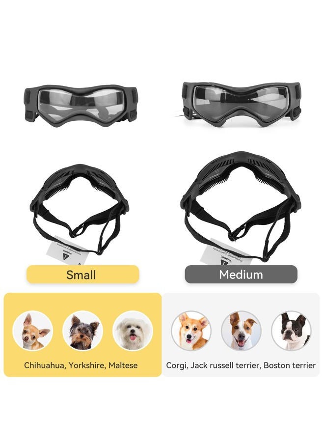 Dog Goggles Small Breed, Dog Sunglasses Small Breed Dog Eye Sun Light Protection, UV Protection Goggles for Dog with Adjustable Straps, Small Black