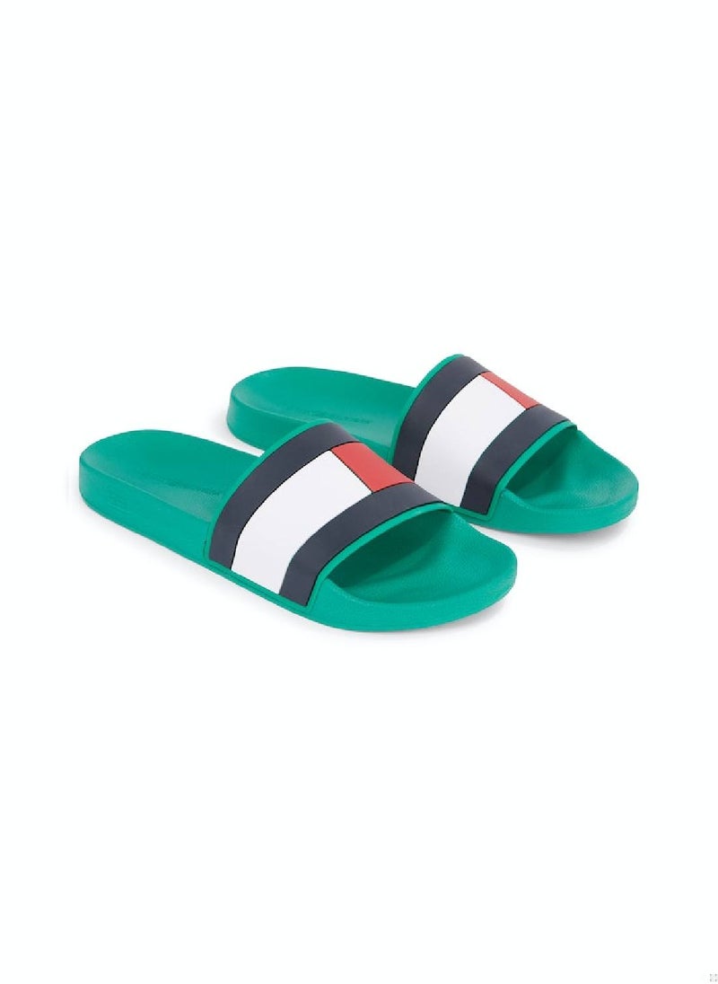 TOMMY HILFIGER - Men's Colour-Blocked Pool Slides -  Rubber mix upper, Green - Image 1