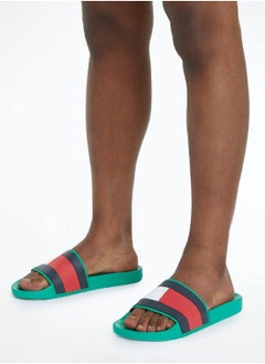 TOMMY HILFIGER Men's Colour-Blocked Pool Slides -  Rubber mix upper, Green  - Image 2