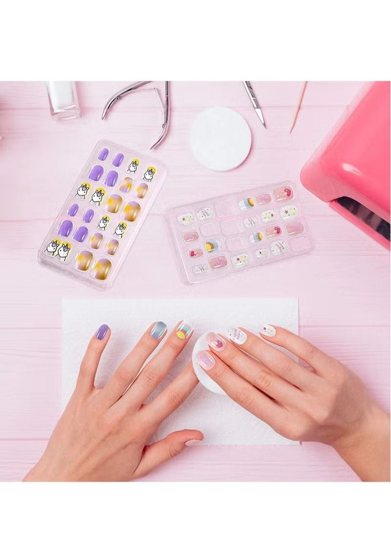 144 Pieces 6 Box Kids False Nails,Children Press On Fake Tip Cartoon Full Cover Short Fingernail Artificial Tips Pre-glued Stickers For Girls Art Decoration - Image 4