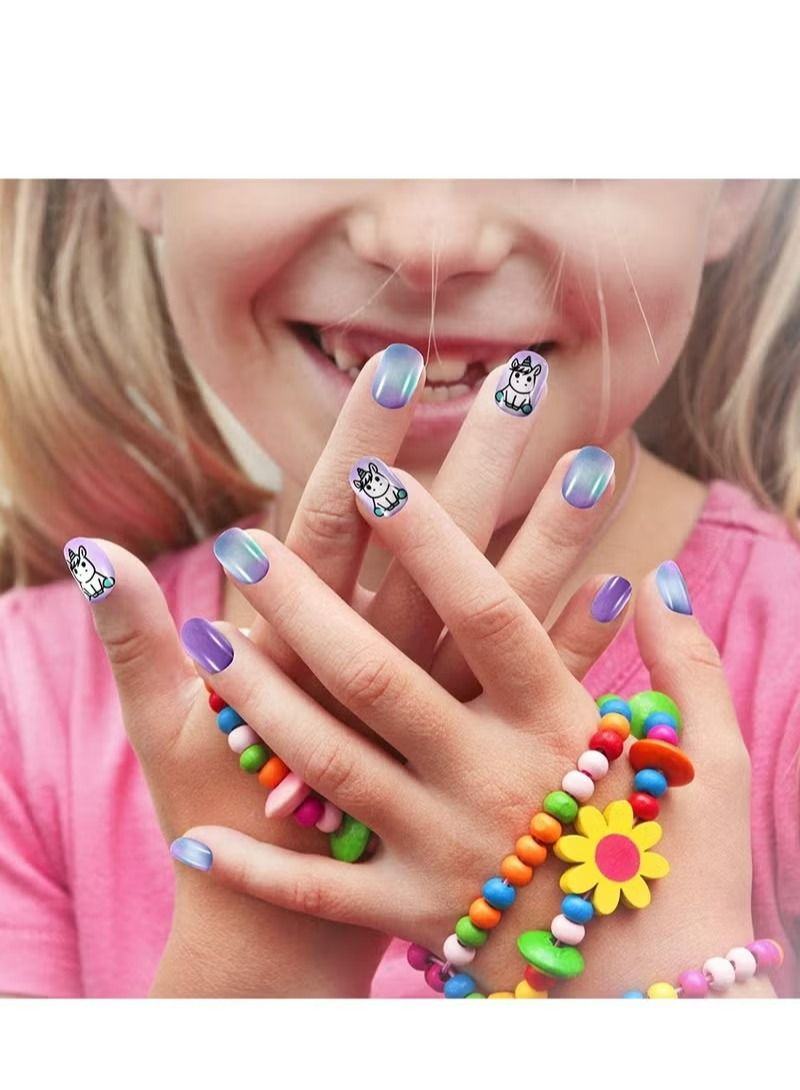 144 Pieces 6 Box Kids False Nails,Children Press On Fake Tip Cartoon Full Cover Short Fingernail Artificial Tips Pre-glued Stickers For Girls Art Decoration - Image 2