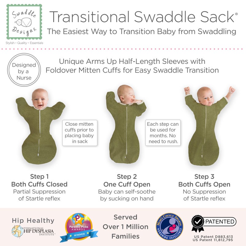 SwaddleDesigns Transitional Swaddle Sack, Arms Up Half-Length Sleeves & Mitten Cuffs, Swaddle for Newborn Transition to Baby Sleep Sack Wearable Blanket, Small, 0-3 Month, 6-14 lb, Heathered Gray - Image 3