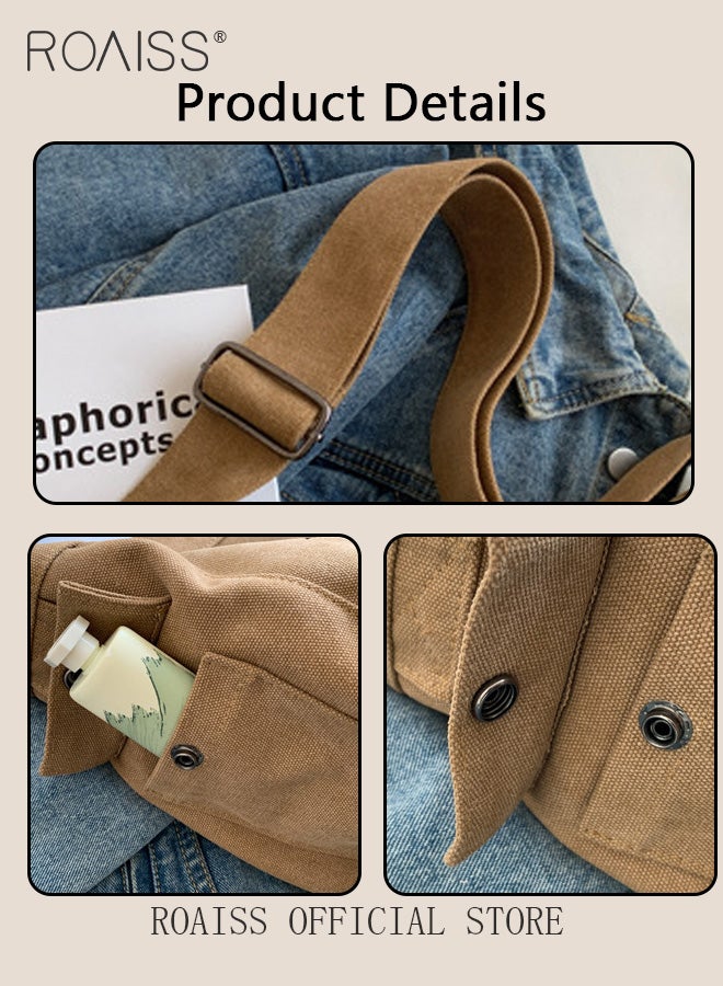 roaiss Women Single Shoulder Bag Versatile Commuter Handheld Bag with Large Capacity Trendy Canvas Design Suitable for Female Students featuring Lazy Style and Letter Embroidery Tote Bag  - Image 5