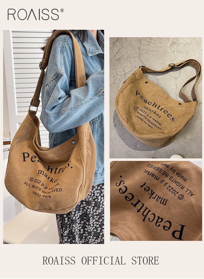 roaiss Women Single Shoulder Bag Versatile Commuter Handheld Bag with Large Capacity Trendy Canvas Design Suitable for Female Students featuring Lazy Style and Letter Embroidery Tote Bag  - Image 2