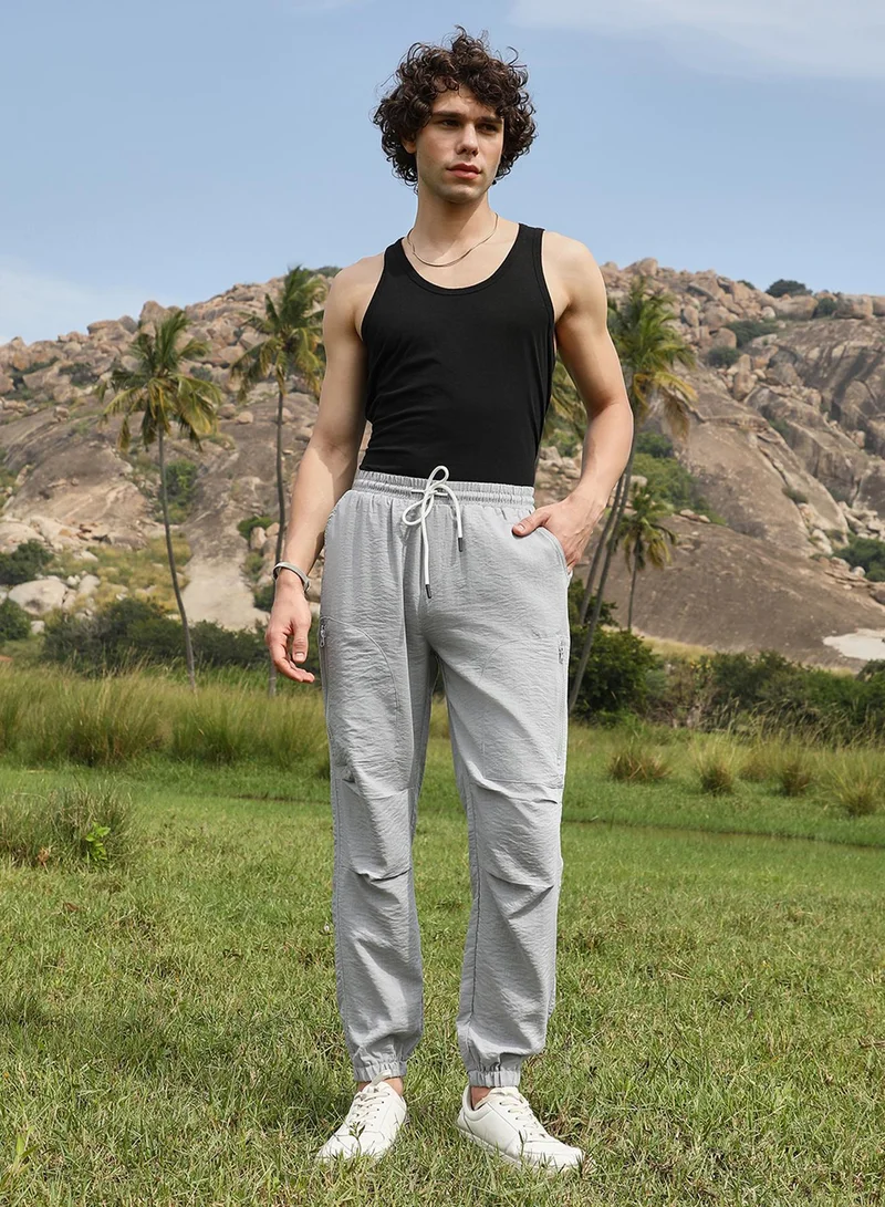 Campus Sutra Men's Coin Grey Parachute Utility Trousers