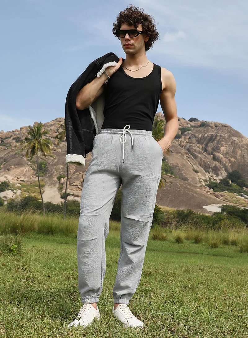 Campus Sutra Men's Coin Grey Parachute Utility Trousers