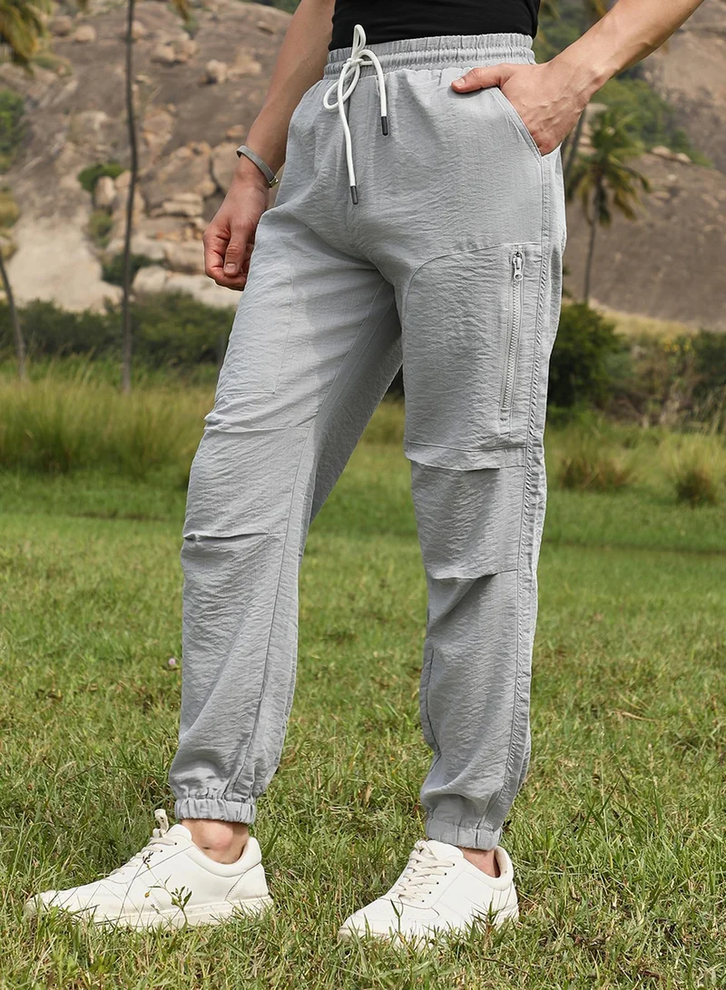 Campus Sutra Men's Coin Grey Parachute Utility Trousers