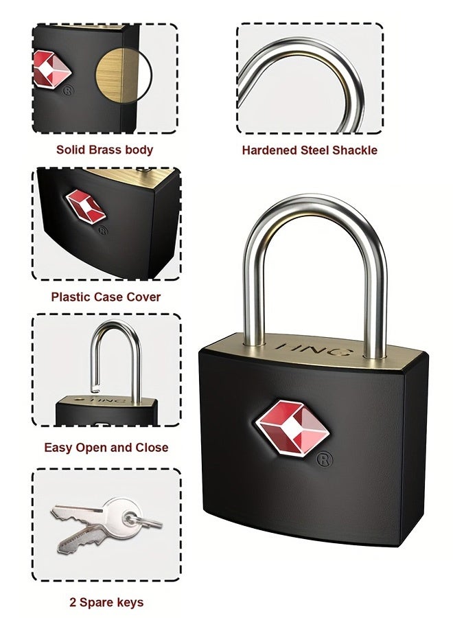 بشكل مختصر [4 قطع] أقفال أمتعة TSA مع مفاتيح، أقفال سفر بمفاتيح، أقفال حقائب سفر للأمتعة، أقفال أمتعة نحاسية بمفاتيح لخزائن الصالات الرياضية وحقائب الكمبيوتر المحمول وحقائب السفر [8 مفاتيح] - Image 5