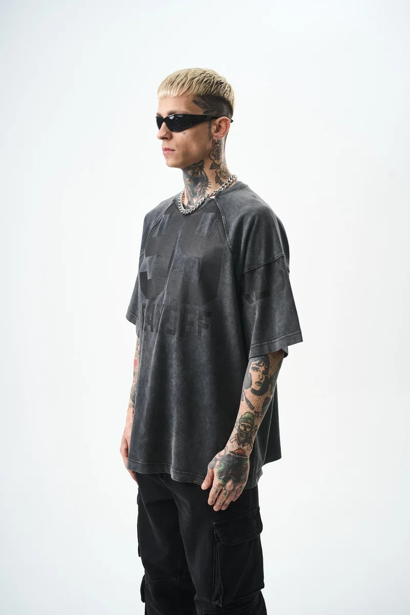 RESPIRE Men's PlayOff 99 Print Washed Oversize T-Shirt, Black
