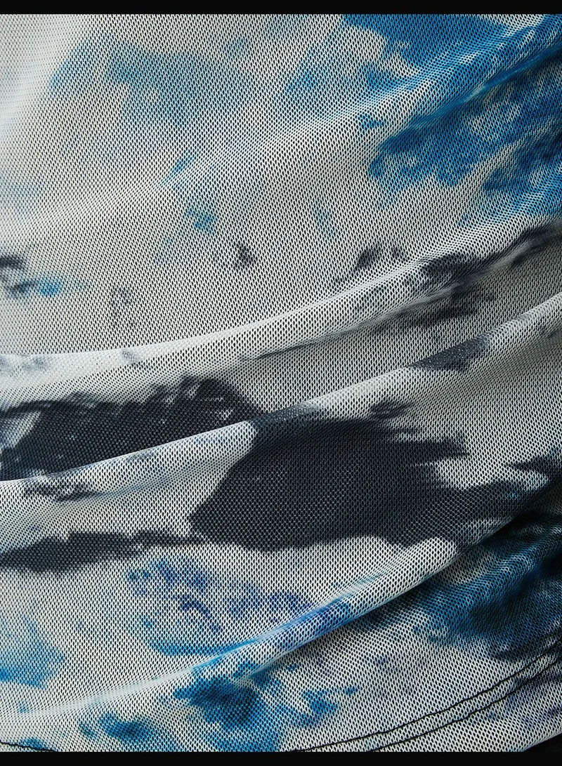 كوتون Tulle T-Shirt Tie-Dye Patterned Slogan Printed Long Sleeve Crew Neck