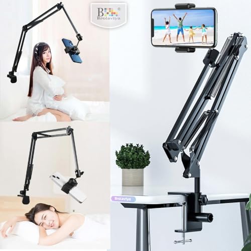 BROLAVIYA Overhead Video Mobile Stand, New Extra Long Arm, 1/4" Head 2 Way Base clamp, and Bracket for Mobile Phone, for, Overhead Video, Desktop,Bedroom, Office, Black - Image 5