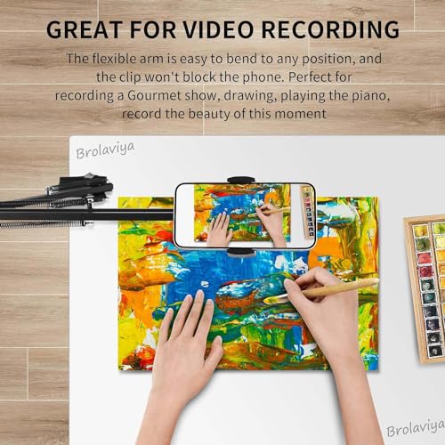 BROLAVIYA Overhead Video Mobile Stand, New Extra Long Arm, 1/4" Head 2 Way Base clamp, and Bracket for Mobile Phone, for, Overhead Video, Desktop,Bedroom, Office, Black - Image 3