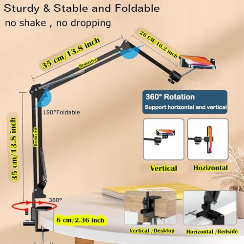 BROLAVIYA Overhead Video Mobile Stand, New Extra Long Arm, 1/4" Head 2 Way Base clamp, and Bracket for Mobile Phone, for, Overhead Video, Desktop,Bedroom, Office, Black - Image 4
